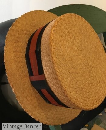 A vintage men's 1920s straw boater hat