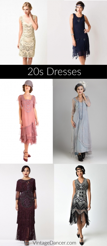 Find the perfect 20s dress for you. Long 20s dresses, short flapper 20s dresses, beads, sequin, lace, and more at VintageDancer