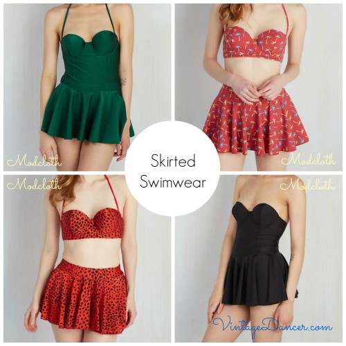 Versatile skirted swimwear from Modcloth, providing just a little bit more coverage over swimming bottoms