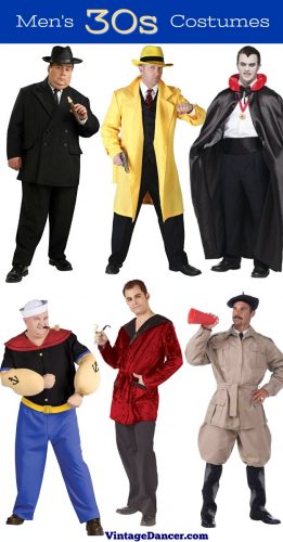 1930s Mens' Costume Ideas : Gangster Dick Tracy, Dracula, Popeye, Old Hollywood star, Movie director at VintageDancer