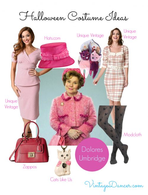 Create a vintage Halloween costume inspired by Dolores Umbridge with these items.
