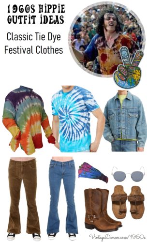 60s Hippie Tie Dye and Bell Bottom Jeans outfit idea inspiration board
