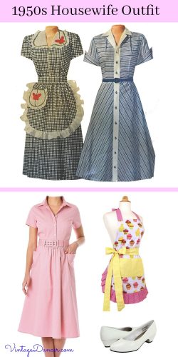 50s Housewife outfit- Shirtwaist dress, apron, kitten heels