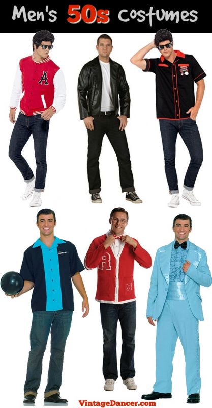 50s Mens Costumes 1950s Halloween Costumes Grease Greaser Rockabilly Bowler Nerd Letterman Prom King  417x800 
