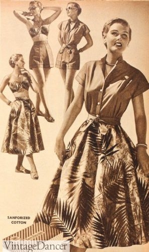 Vintage tiki dress 50s palm print clothing