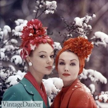 1950s Fancy, tall, turban wraps with flowers