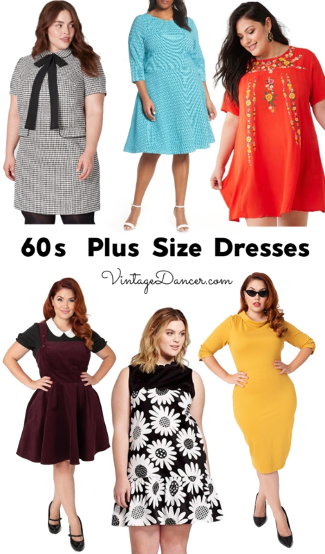60s plus size dresses, mod dresses, retro dresses, mid-century dresses at VintageDancer