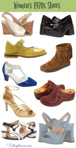1970s shoes - flats,sandals, platform, hippie, boots, disco, clogs, sneakers