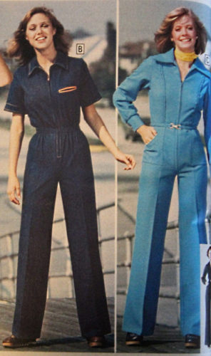 1970s denim jumpsuits vintage fashion 1977at Vintagedancer.com