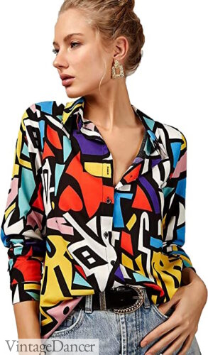 80s outfit idea bold color shirt blouse girls women
