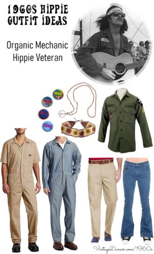 Men's 60s Hippie Outfit Ideas - Veteran or Organic Mechanic Inspiration Board