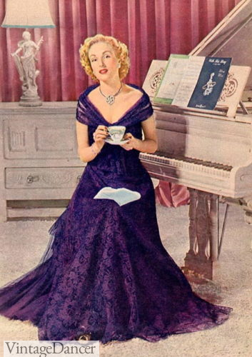 1949 purple evening gown 1940s formalwear