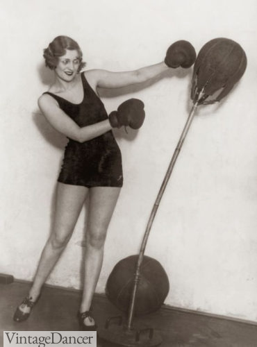 1920s exercise clothes - 1925 boxing workout in a swimsuit