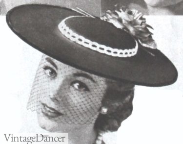 1950s plate hat with veil underneath wide brim summer hat 1957