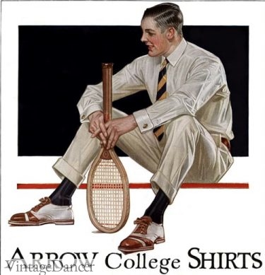 1920s mens shoes tennis shoes footwear history - 1922 all white shirt for suits or weekend sports