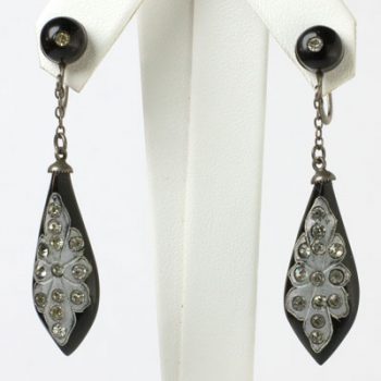 1920s Art Deco Earrings - Black Bakelite & Diamanté Art Deco Dangle Earrings