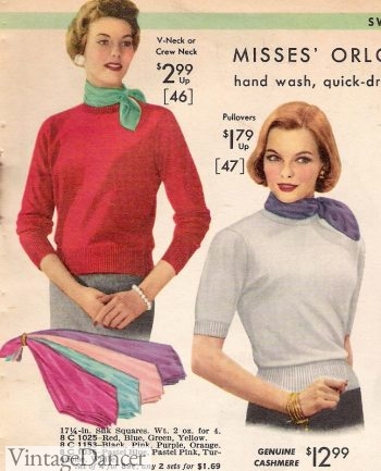 1950s neck scarfs worn with poodle skirts and knit tops