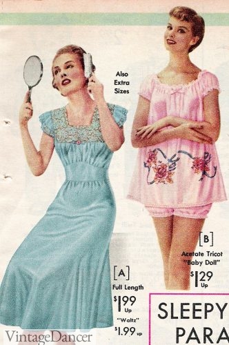 1950s Full Length nightgown and short "ball doll", 1957