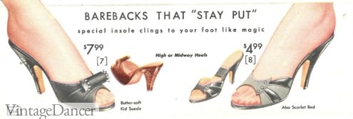1950s Shoe Styles: Heels, Flats, Sandals, Saddle Shoes, Vintage Dancer