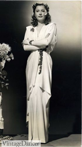 1940s Barbara Stanwyck Grecian draped 1940s evening gown