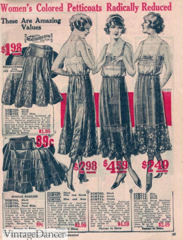 1921 black, green or purple petticoats underwear 1920s lingerie