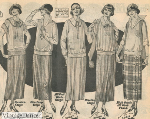 1924 summer skirts - white, tan, grey or apple gree 1920s tops and skirts