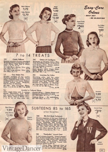 1957 teen pullover sweater tops