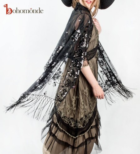 Nataya Edwardian tea dress with sequined shawl from Bohomonde