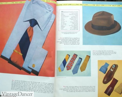 April, 1948 issue of Esquire "Bold Look" Article featuring white shirt collars and large print ties