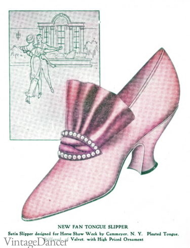 Fan tongue shoes 1914 women pink 18th century inpsired footwear