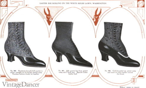 1914 women fabric top boots, brocade and silk top boots (black and gold)