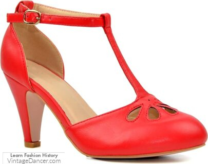 Red vintage style shoe brand Chase and Chloe Kimmie 36 T-strap heels in red