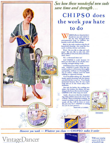 1920s check house dress ad for Chipso soap