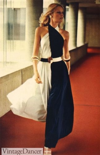 Color lock draped evening gown 1972