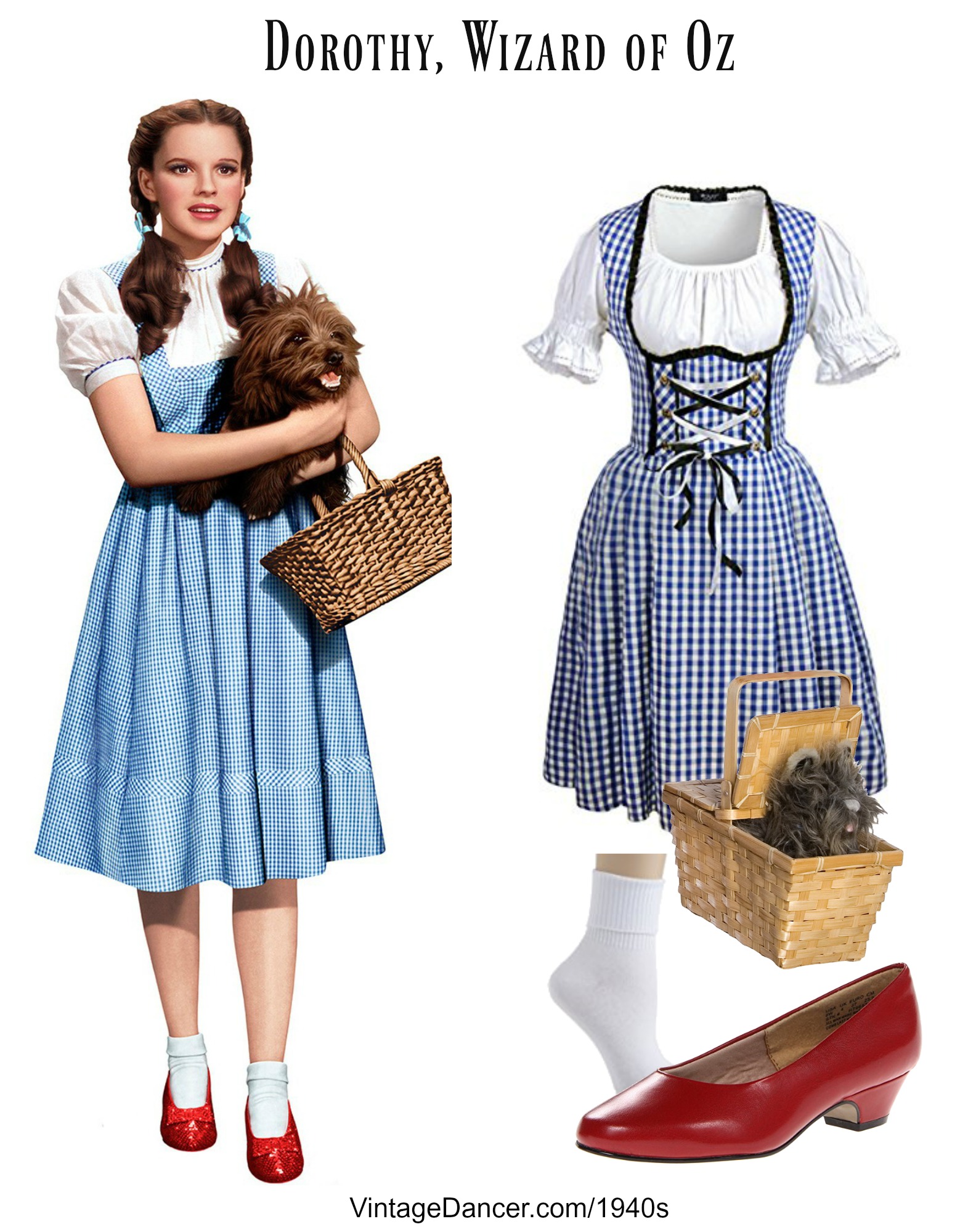 1940s Dorothy Costume, Wizard of Oz (1939) - at vintagedancer.com.