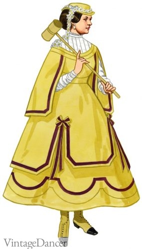 1867 yellow and black button boots match the sporting dress