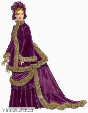 1873 Visiting coat and dress trimmed in fur