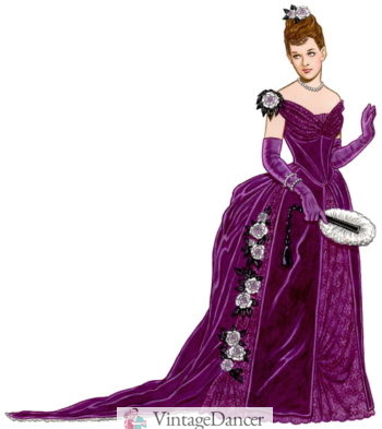 1887 Velvet and lace evening dress