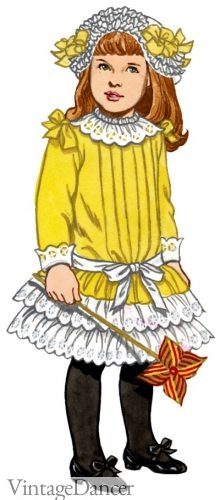 1888 Victorian girls yellow dress