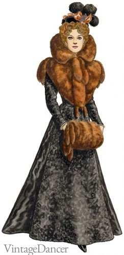 1897 Calling dress with fur muff