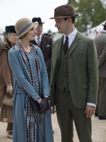 Edith's dress in Downton Abbey has Art Deco circles cascading down the lapels and on the belt