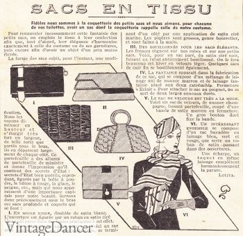 1930s, a selection of bags that can be made to match various accessories