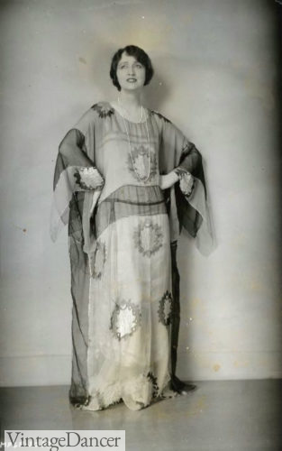 Edda Hopper, 1920s, wearing an embroidered sheer kaftan