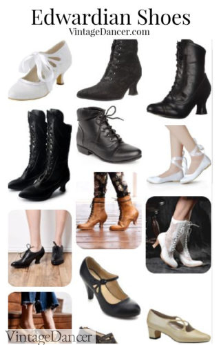 Edwardian shoes boots heels pumps oxfords flats 1900s and 1910s style shoes for women girls