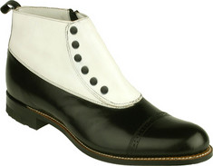 Edwardian Titanic men's shoes and boots. Black and white spat top button boots with inside zipper