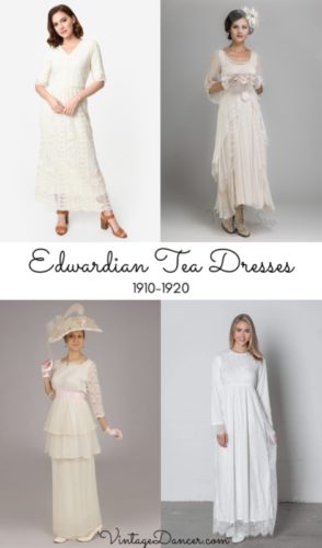 White Edwardian inspired tea dresses for sale online at VintageDancer