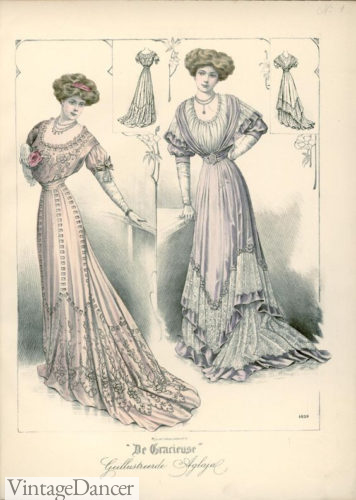 1908 dinner gowns by De Gracieuse Edwardian