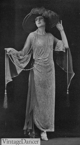 1923 lace column dress with chiffon side drape