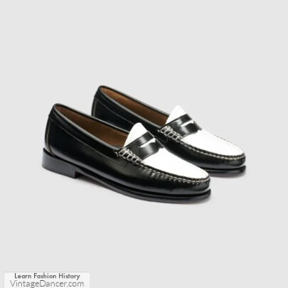 Vintage reproduction shoe brands, the black and white penny loafer by GH Bass Weejuns