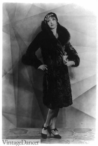 Hedda Hopper, 1929, plush fur coat with fur collar and cuffs. See more at VintageDancer